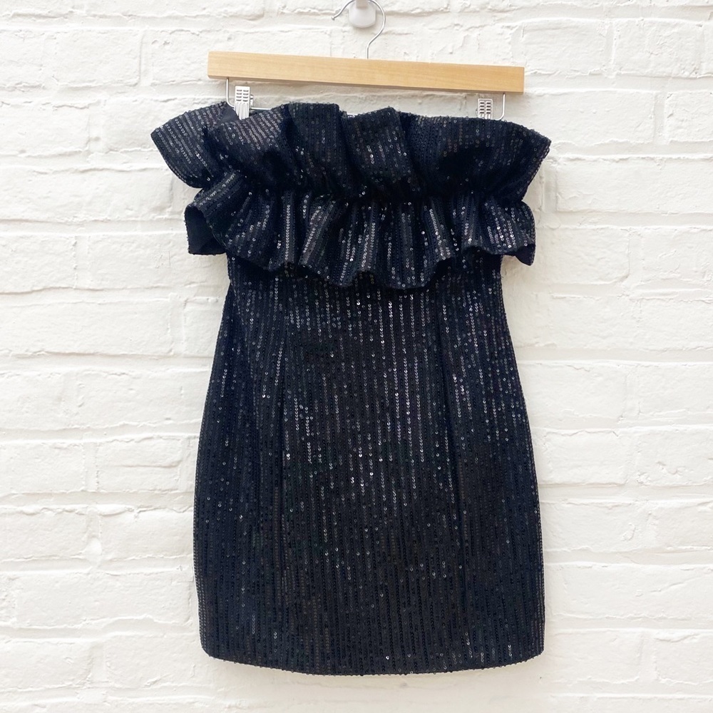 DO + BE || Sequined‎ Ruffle Mini Dress Black Medium NWT